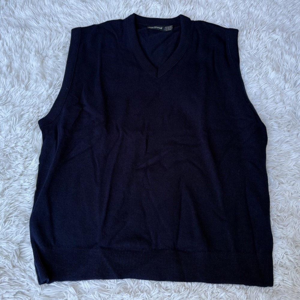 Vintage Par Four Mens XL Navy Blue V-Neck Sweater Vest Acrylic Knit JCPenney USA